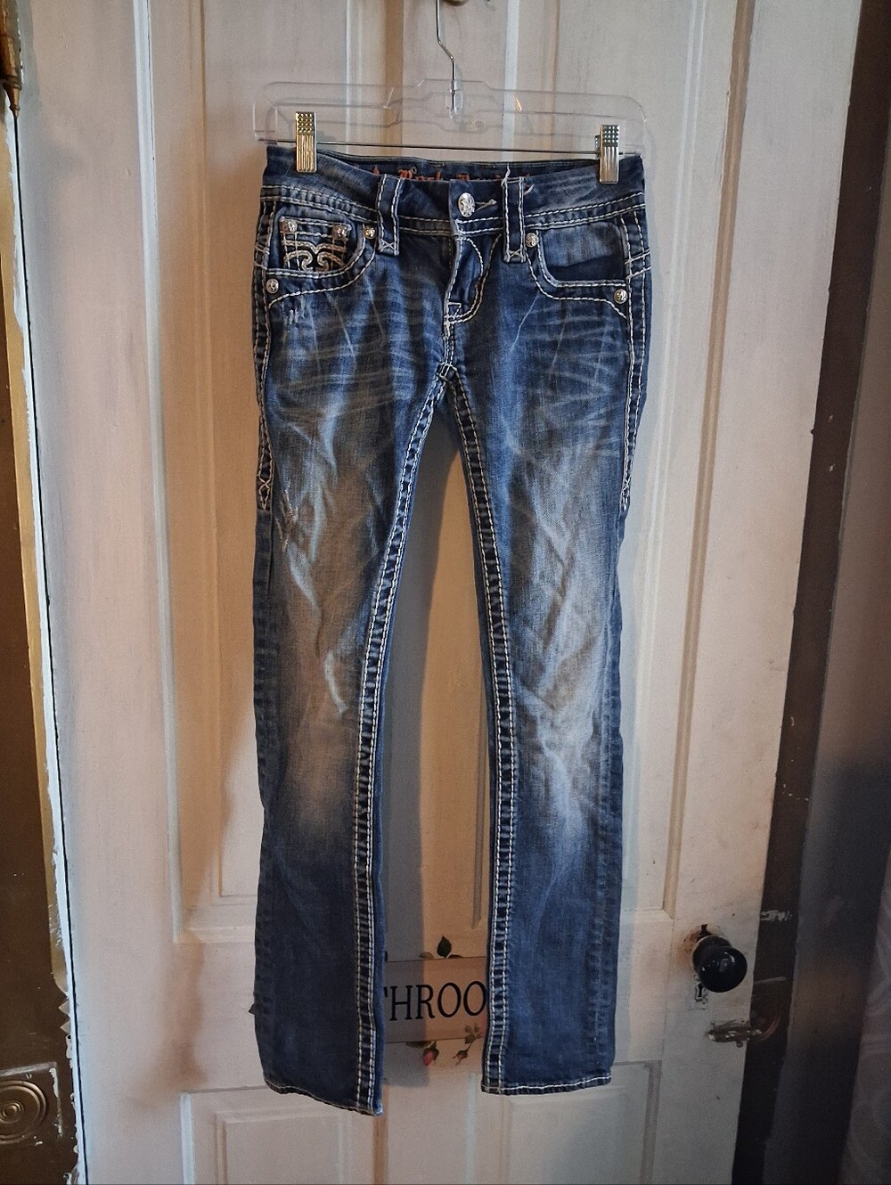 Rock Revival- Womens Mid-Rise Faded Blue Jeans -Bluebell Straight Size 24" W